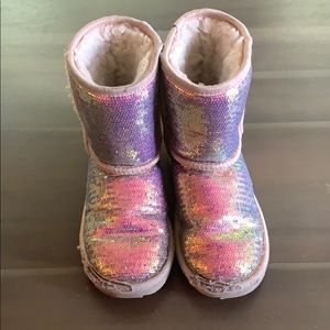 UGG Kids Classic Short II Pink Sequin Boots